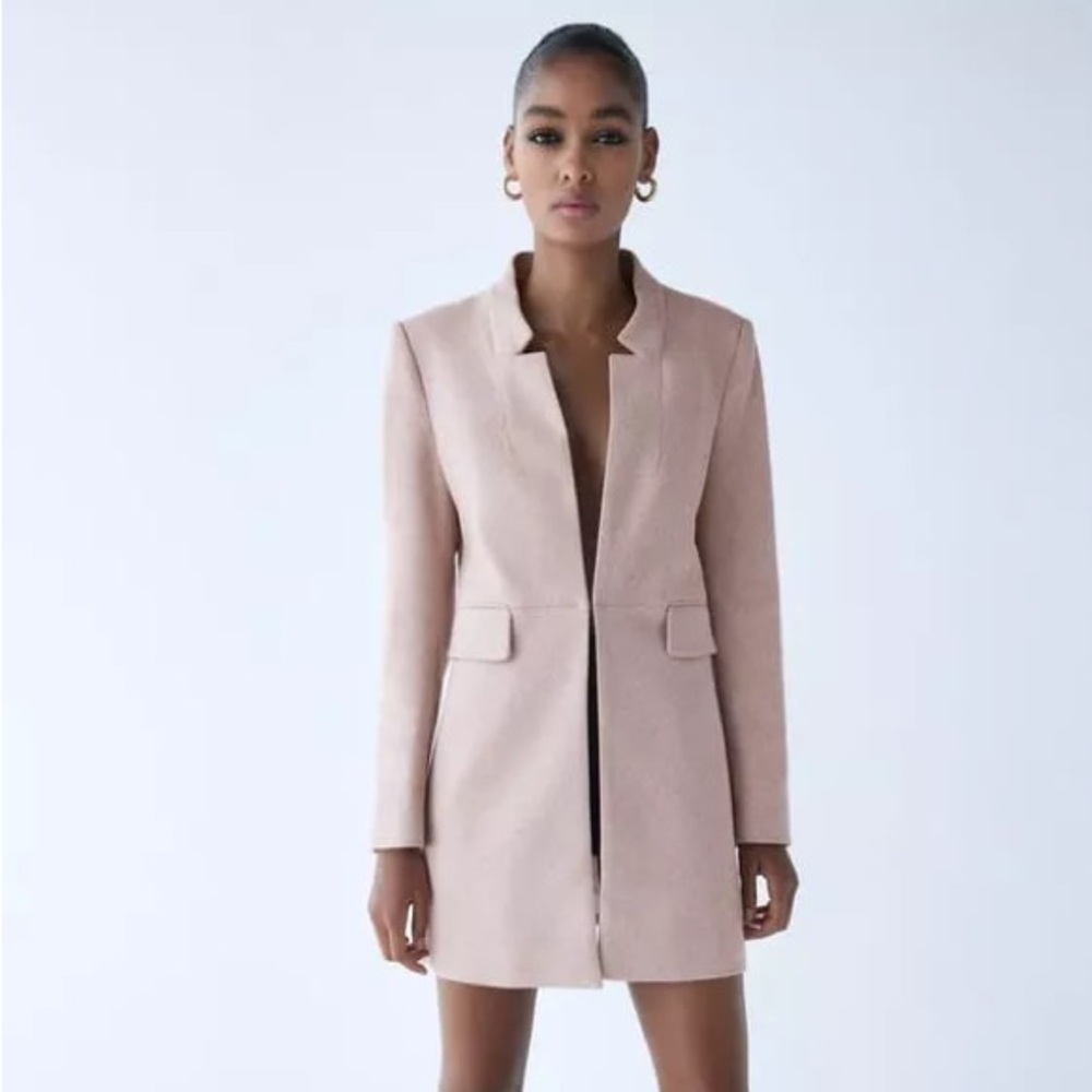 Zara Pink lapel Frock Coat Size S - Picture 1 of 12